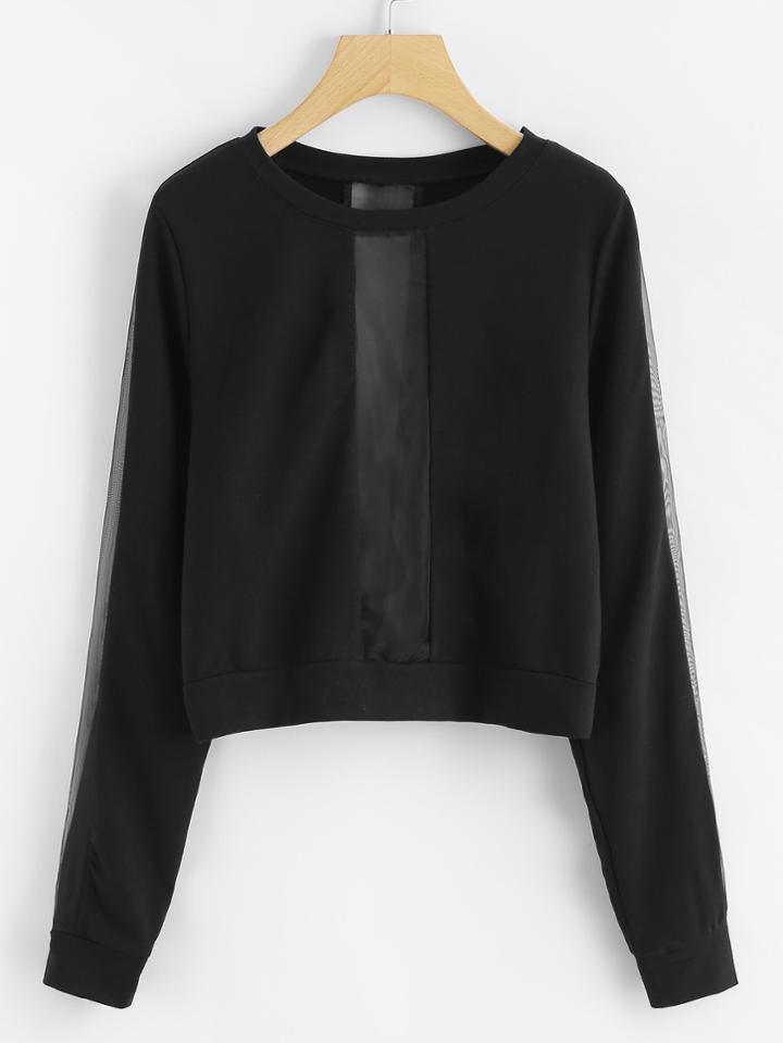 Romwe Sheer Mesh Panel Sweatshirt