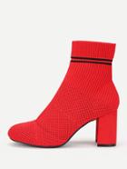 Romwe Striped Detail Block Heeled Knit Ankle Boots
