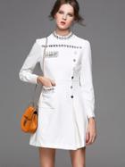 Romwe Long Sleeve Bead Buttons A-line Dress