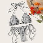 Romwe Snakeskin Triangle Top With Tie Side Bikini