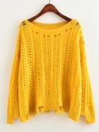 Romwe Hollow Out Raw Hem Knit Sweater