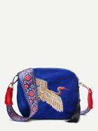 Romwe Crane Embroidery Design Crossbody Bag