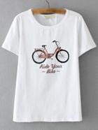 Romwe White Short Sleeve Bicycle Letters Printed T-shirt