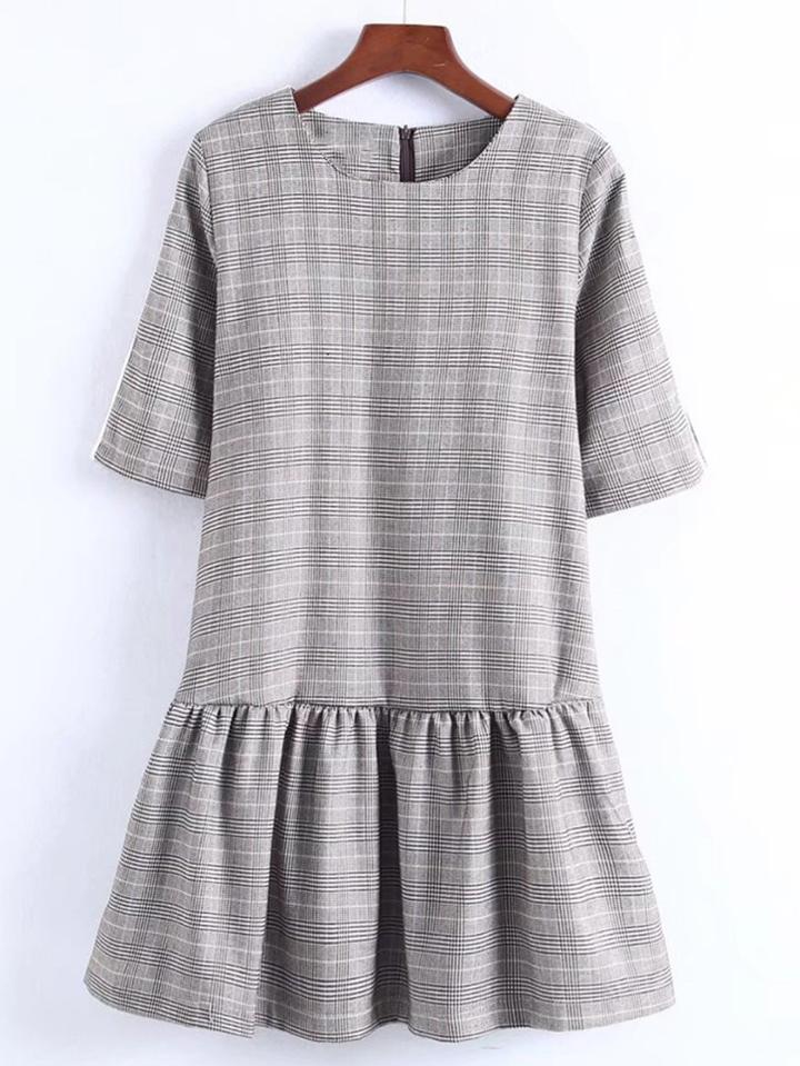 Romwe Zipper Back Drop Waist Plaid Dress