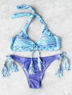 Romwe Geometric Print Tassel Tie Mix & Match Bikini Set