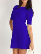 Romwe Half Sleeve A-line Blue Dress