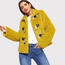 Romwe Drop Shoulder Faux Fur Duffle Coat