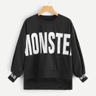 Romwe Letter Print Bishop Sleeve Sweatshirt