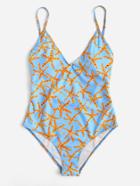 Romwe Starfish Print Plunge Neckline Swimsuit