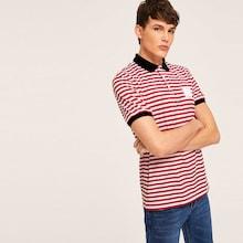 Romwe Guys Contrast Cuff & Collar Striped Polo Shirt