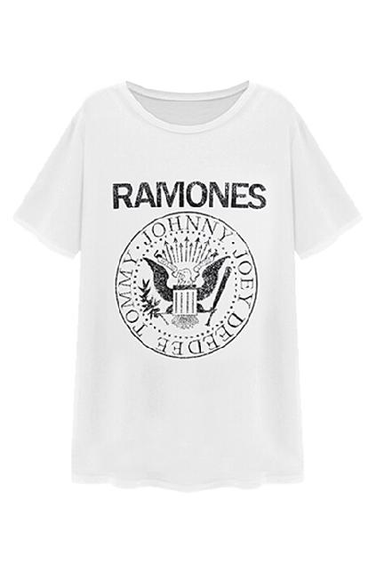 Romwe Ramones Print White T-shirt