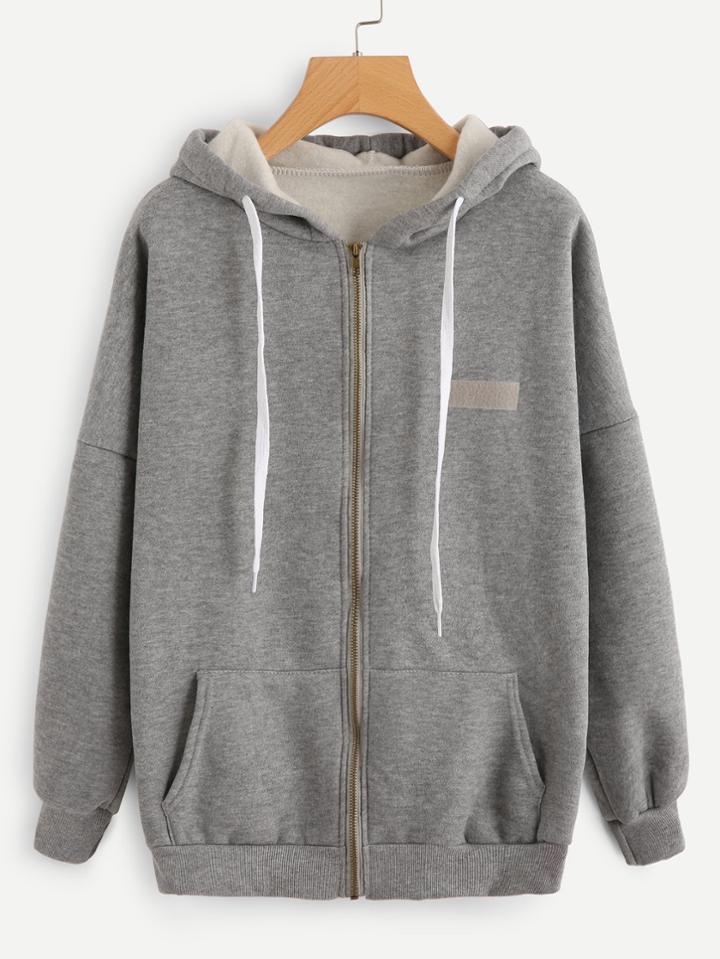 Romwe Drop Shoulder Zip Up Hooded Jacket