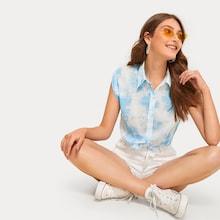 Romwe Tie Dye Knot Hem Blouse