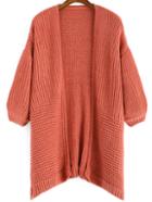 Romwe Chunky Knit Loose Orange Coat