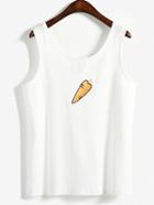 Romwe White Carrot Embroidery Tank Top