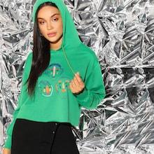 Romwe Drop Shoulder Cartoon Print Crop Hoodie