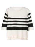 Romwe Black White Striped High Low Knitwear