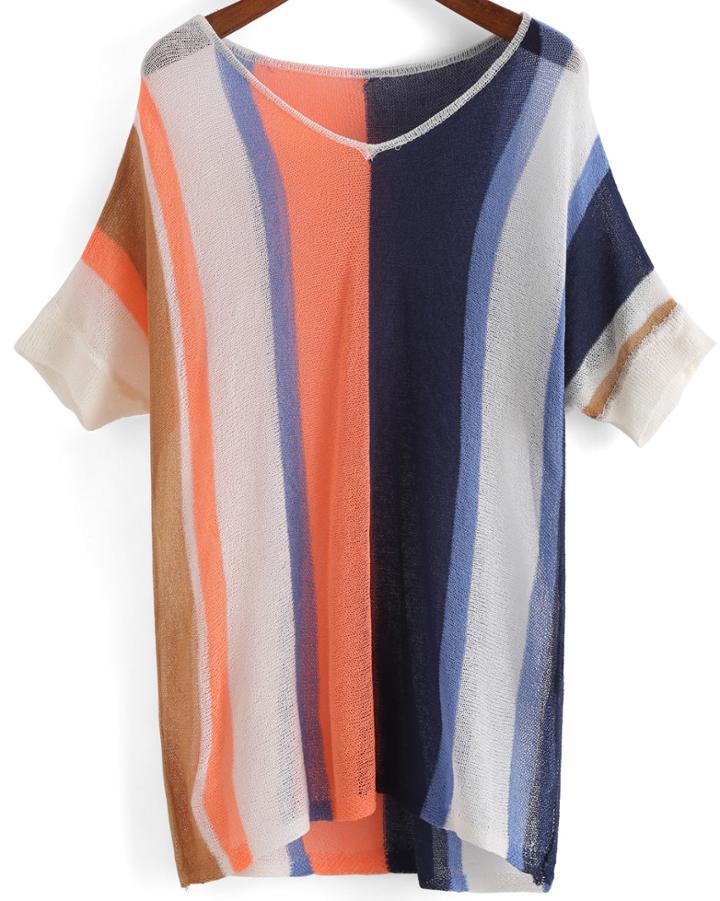 Romwe Vertical Striped Loose Sweater