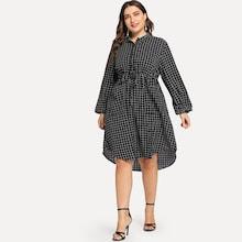 Romwe Plus Pocket Decoration Plaid Dress