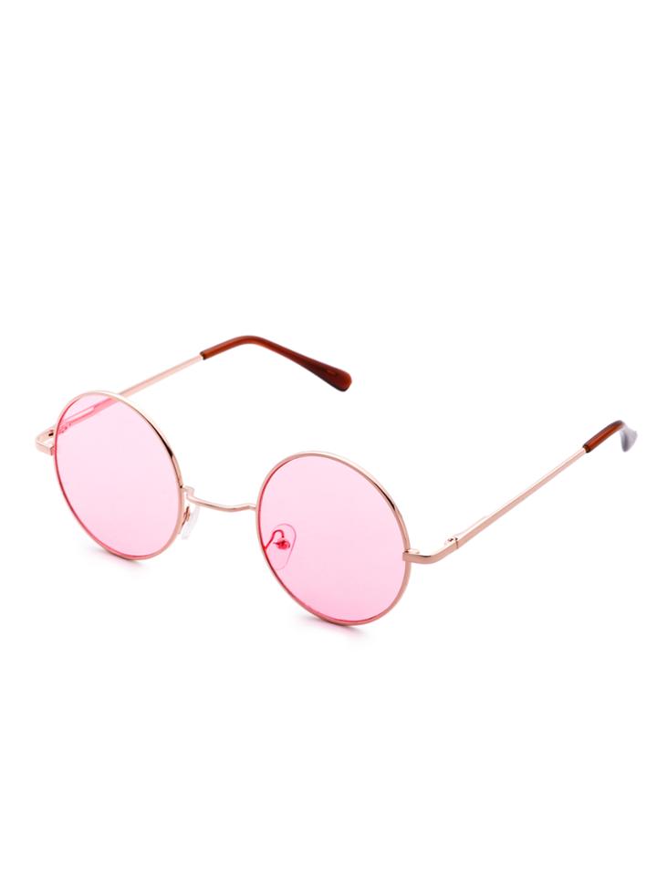 Romwe Gold Frame Pink Lens Round Sunglass