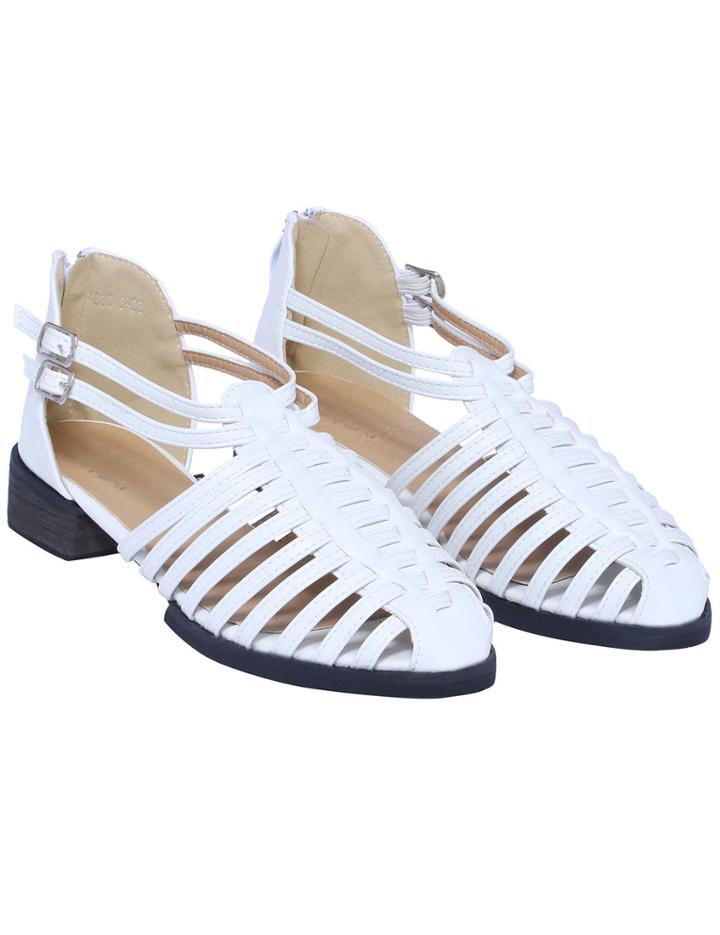 Romwe White Zipper Slingbacks Flat Shoes