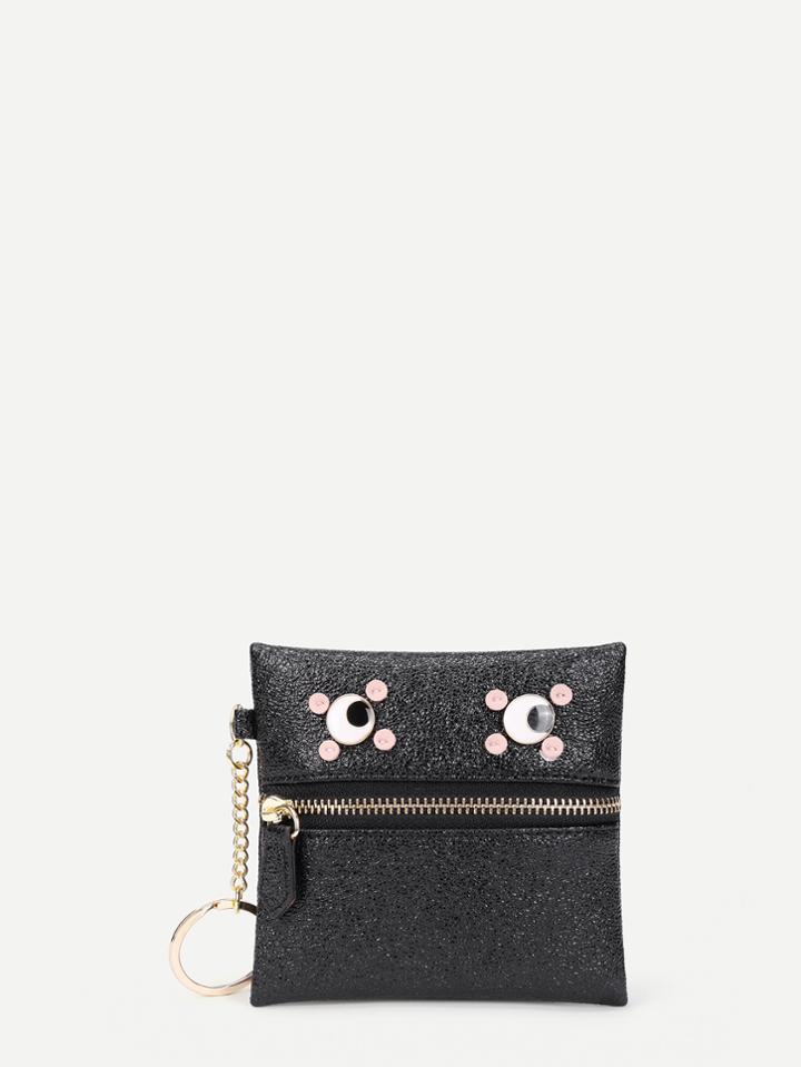 Romwe Eye Detail Zipper Front Pu Wallet