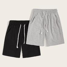 Romwe Guys Heather Knit Slant Pocket Drawstring Shorts 2pcs