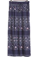 Romwe Drawstring Waist Floral Navy Skirt