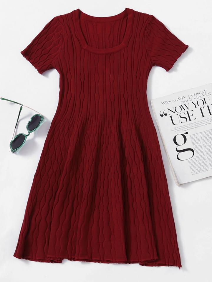 Romwe Wave Textured Knit Sweater Dress