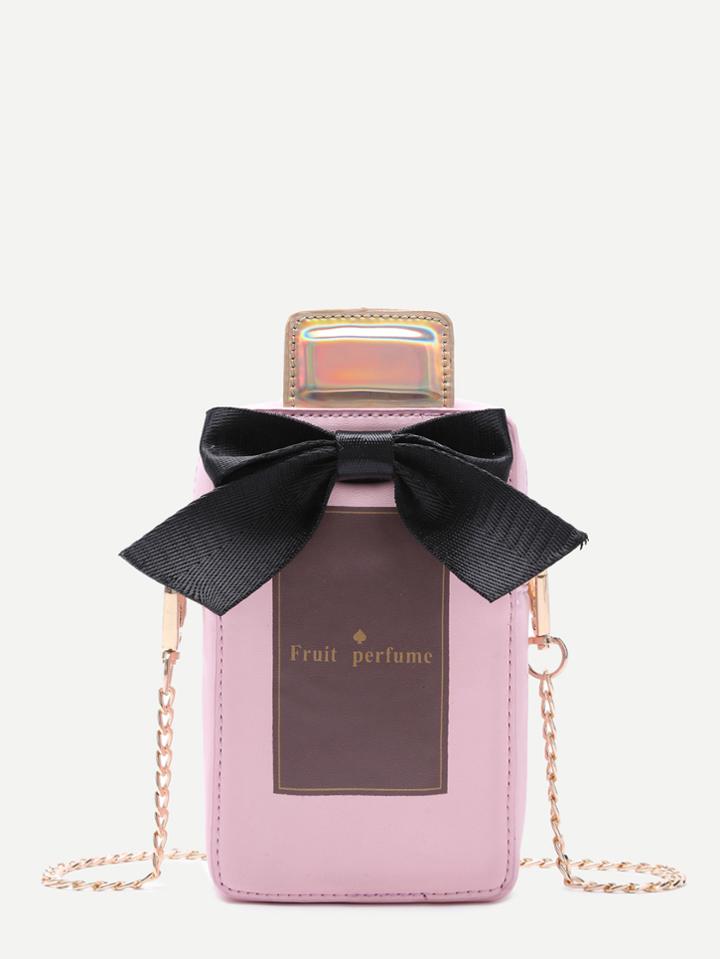 Romwe Pink Pu Bow Perfume Crossbody Chain Bag