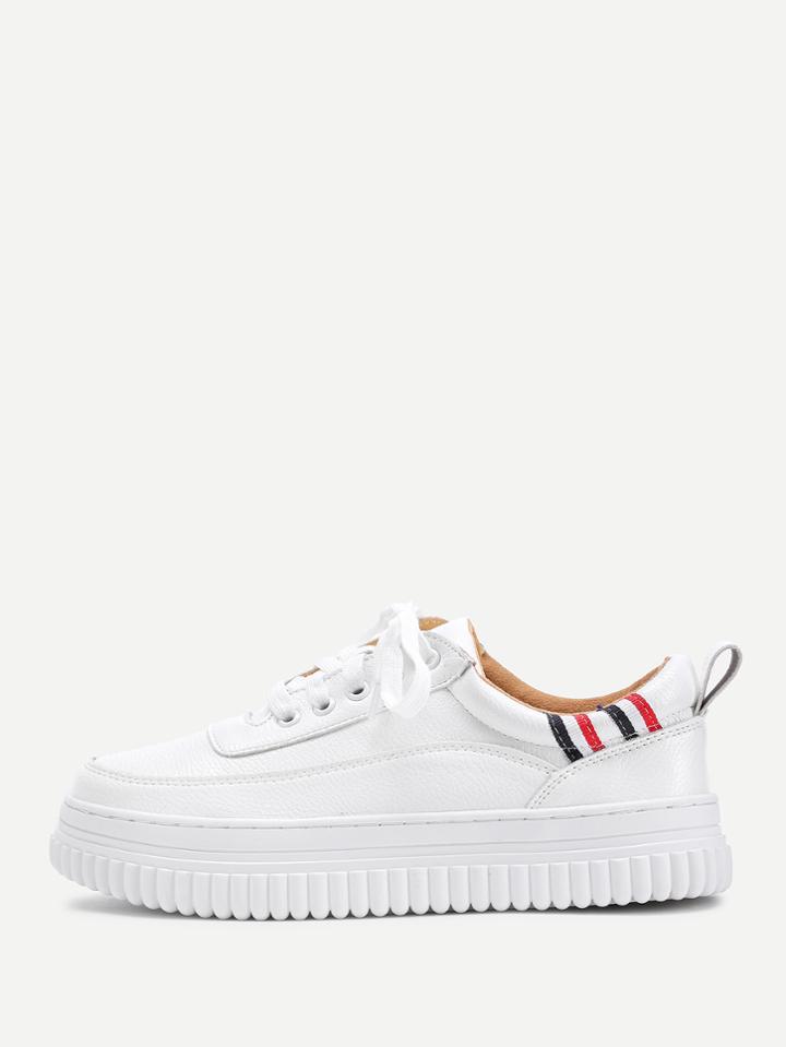 Romwe Striped Detail Lace Up Sneakers