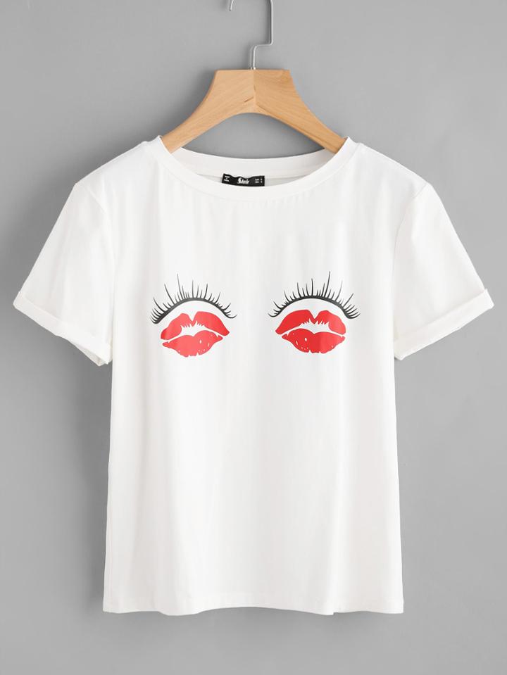 Romwe Lip Eye Print Tee