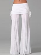 Romwe Drawstring Ruched Bell Buttom White Pant