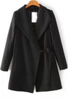 Romwe Black Zipper Collar Woolen Coat