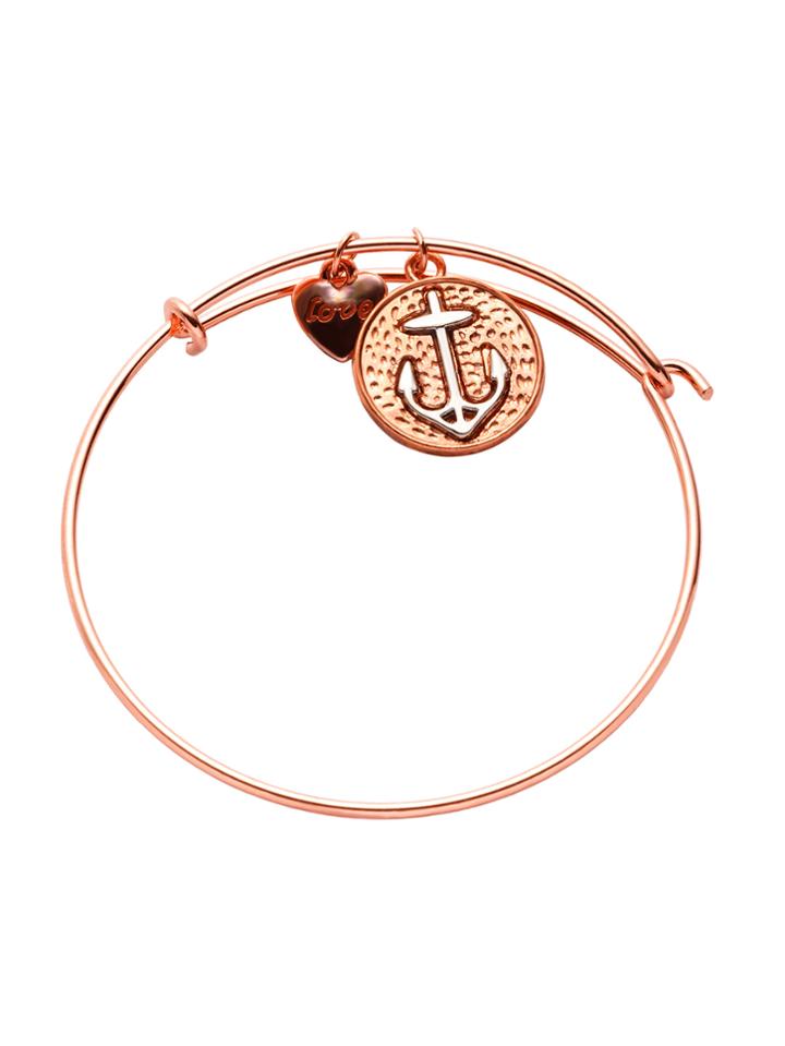 Romwe Rose Gold Plated Heart And Anchor Charm Bracelet