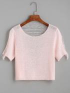 Romwe Pink Ripped Knitted Crop T-shirt