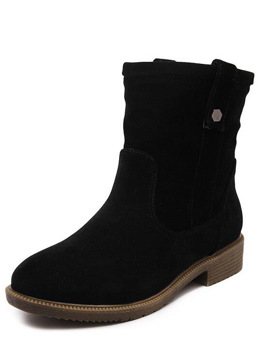 Romwe Black Round Toe Vintage Boots