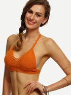 Romwe Orange Hollow Out Crochet Bikini Top