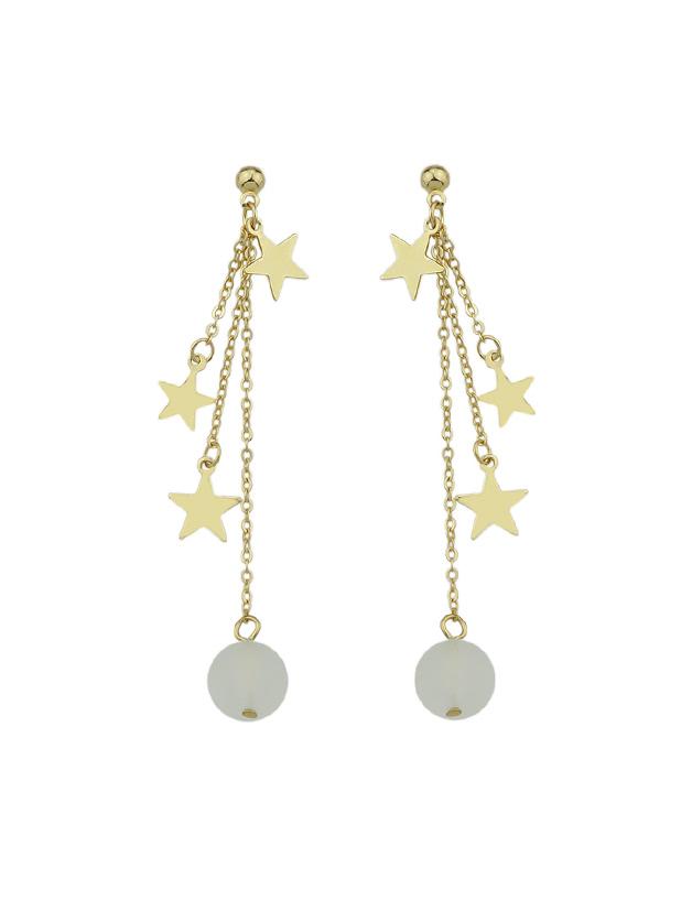 Romwe White Multi Layers Chain Brincos Star Pattern Beads Dangle Earrings