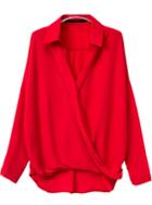 Romwe Asymmetrical Wrap Front Red Blouse