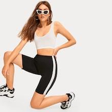 Romwe Solid Tank Top With Side Tape Biker Shorts