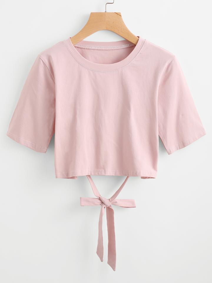 Romwe Drop Shoulder Knot Back Tee