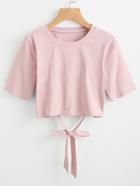 Romwe Drop Shoulder Knot Back Tee