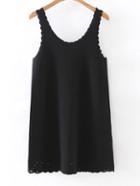 Romwe Black Scallop Hollow Hem Sleeveless Shift Dress