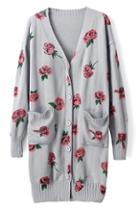 Romwe Rose Knitted Double Pockets V-neck Grey Cardigan