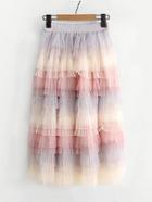 Romwe Color Block Tiered Mesh Skirt
