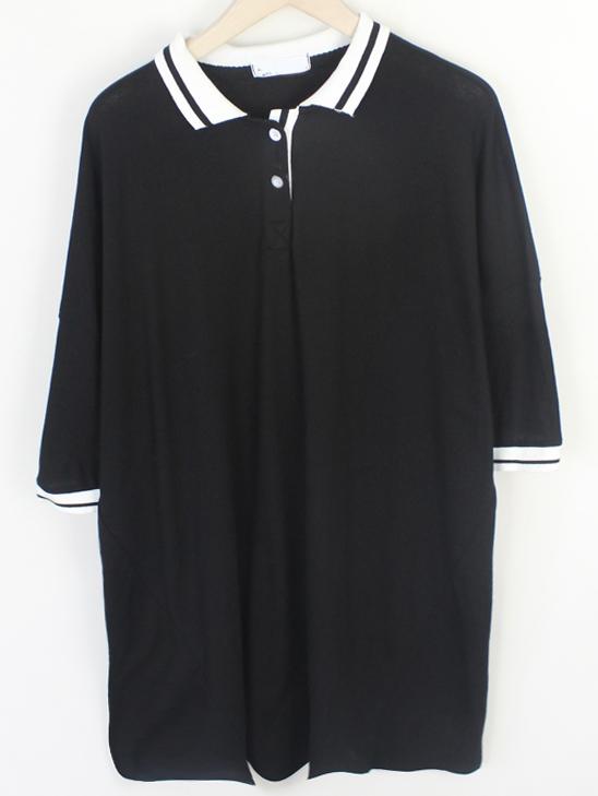 Romwe Contrast Collar Striped Trim Black T-shirt