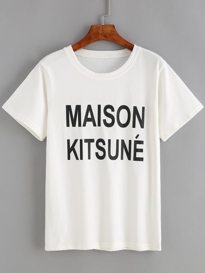 Romwe Letters Print Crew Neck T-shirt