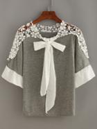 Romwe Crochet Shoulder Tie-neck Top