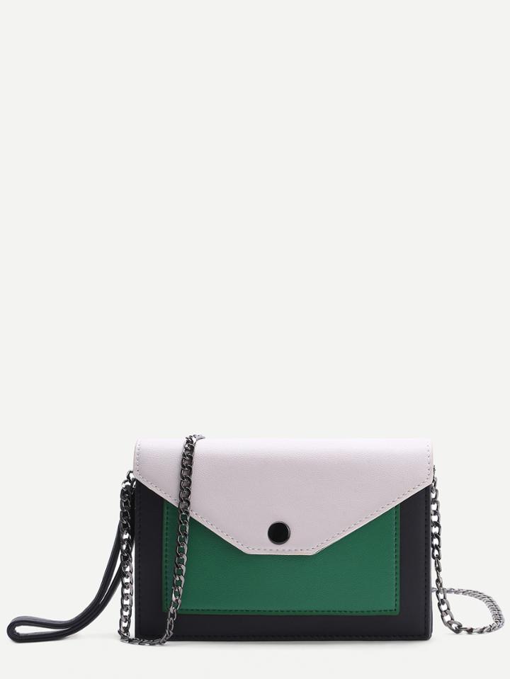 Romwe Color Block Flap Chain Bag